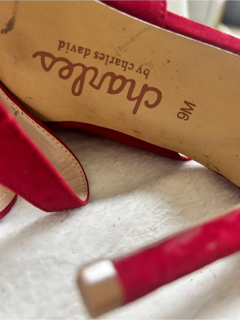 Charles David Red Suede Peep-Toe Slingback Heels